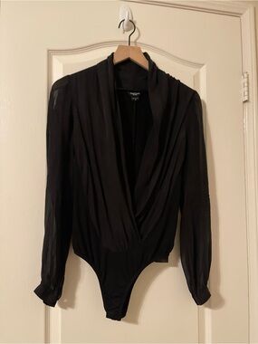 Marciano Sheer Black Draped Wrap Bodysuit Top
